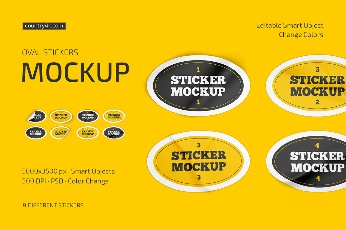 Oval Stickers Mockup Set