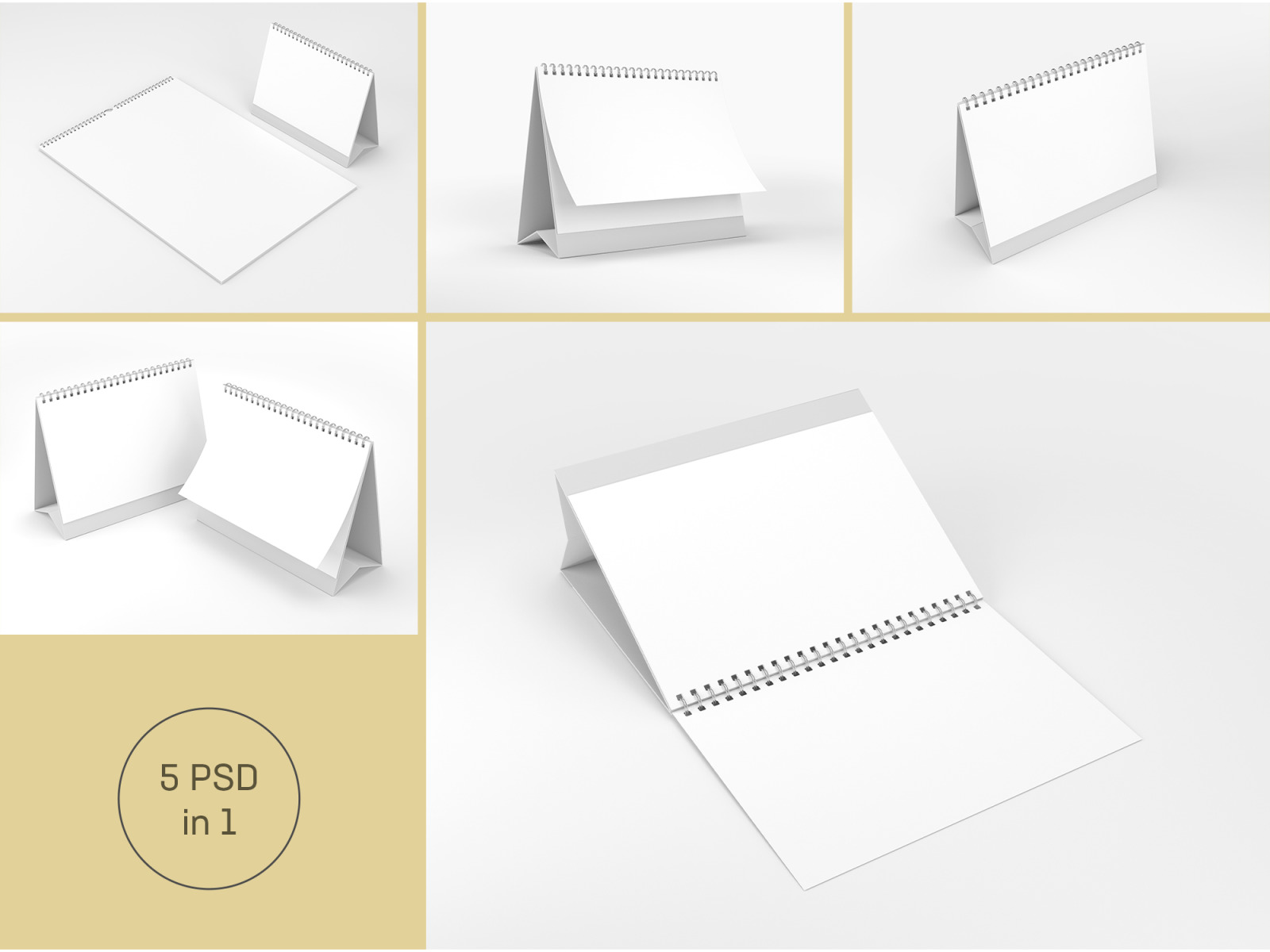 Desk Calendar Mockup Set. 5 in 1 Desk Calendar Mockup Set. 5 in 1