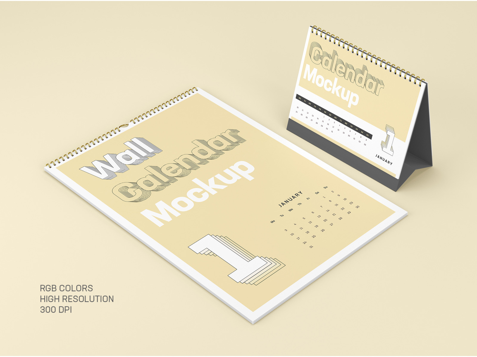 Desk Calendar Mockup Set. 5 in 1