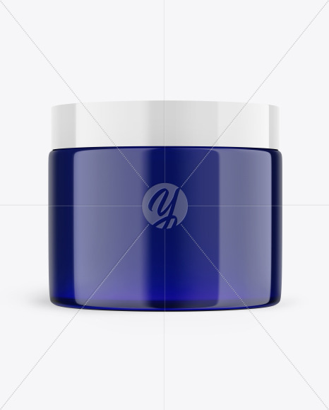 Blue Glass Cosmetic Jar Mockup