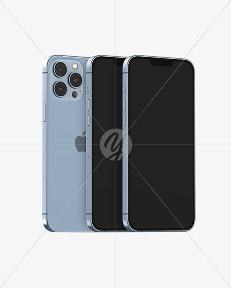 Three iPhones 13 Pro Max Sierra Blue Mockups