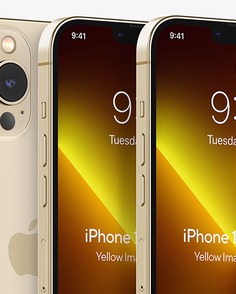 Three iPhones 13 Pro Max Gold Mockups