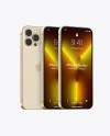 Three iPhones 13 Pro Max Gold Mockups