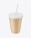 Kraft Paper Cup with Plastic Straw Mockup