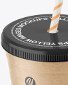 Kraft Paper Cup with Plastic Straw Mockup