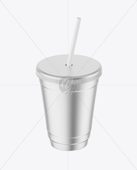 Metallized Coffee Cup with Plastic Straw Mockup