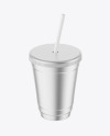 Metallized Coffee Cup with Plastic Straw Mockup