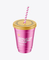 Metallized Coffee Cup with Plastic Straw Mockup