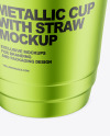 Metallized Coffee Cup with Plastic Straw Mockup