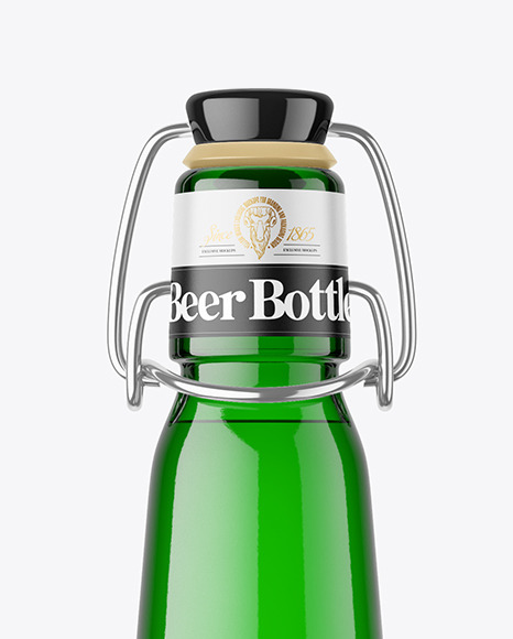 Green Glass Beer Bottle Mockup