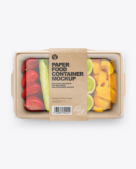 Paper Food Container With Vegetable Set Mockup