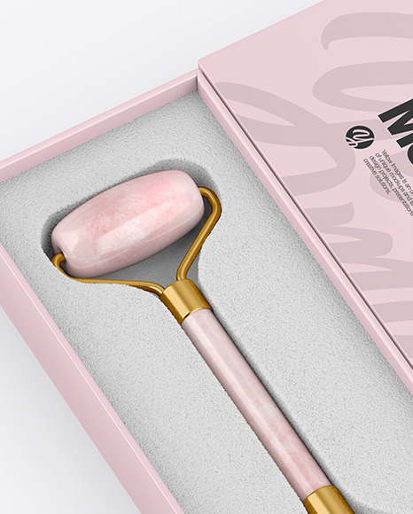 Rose Quartz Massage Roller W/ Box Mockup