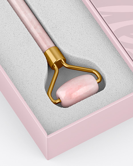 Rose Quartz Massage Roller W/ Box Mockup