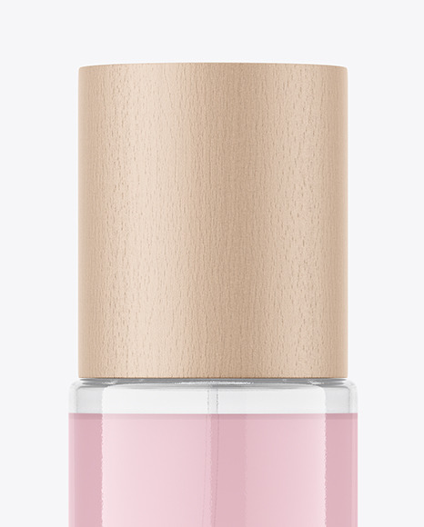 Glass Cosmetic Bottle with Wood Cap Mockup