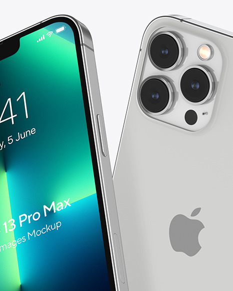 Two iPhones 13 Pro Max Silver Mockups