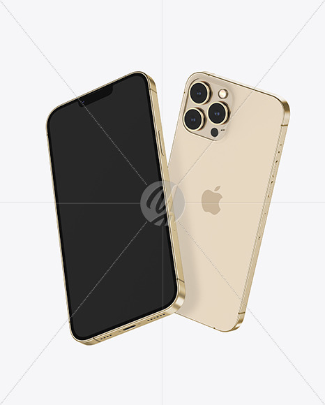 Two iPhones 13 Pro Max Gold Mockups