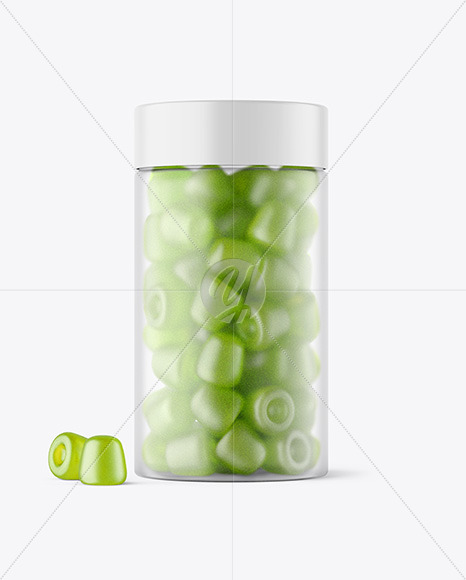 Frosted Plastic Bottle with Gummies Mockup Frosted Plastic Bottle with Gummies Mockup