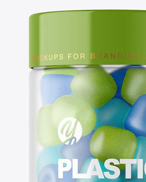 Frosted Plastic Bottle with Gummies Mockup Frosted Plastic Bottle with Gummies Mockup