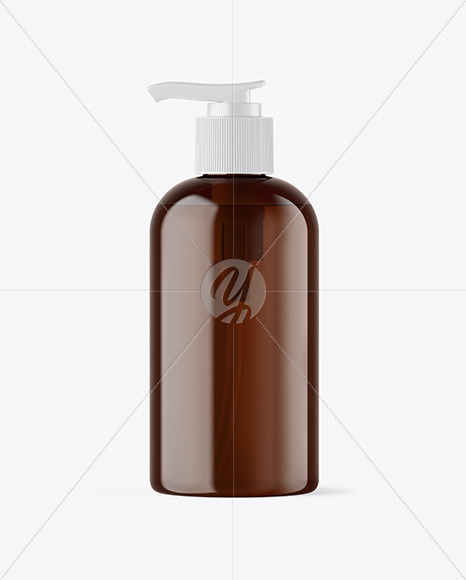 Amber Cosmetic Bottle with Pump Mockup