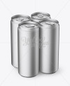 4 Matte Metallic Aluminium Cans Mockup - Half Side View (High Angle Shot)