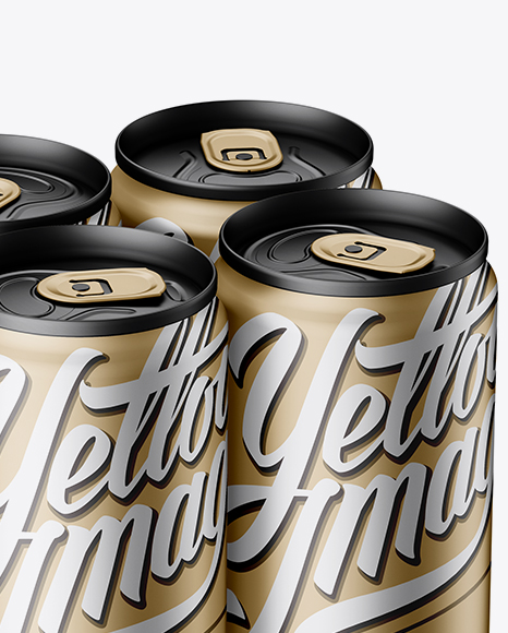 4 Matte Metallic Aluminium Cans Mockup - Half Side View (High Angle Shot)