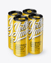 4 Glossy Aluminium Cans Mockup - Half Side View (High Angle Shot)