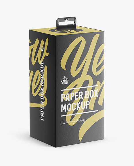 Textured Carton Box with Hang Tab Mockup - Half Side View (high-angle shot)