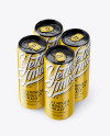 4 Glossy Aluminium Cans Mockup - Half Side View (High Angle Shot)