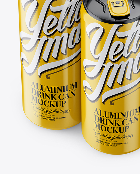 4 Glossy Aluminium Cans Mockup - Half Side View (High Angle Shot)