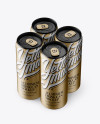 4 Matte Metallic Aluminium Cans Mockup - Half Side View (High Angle Shot)