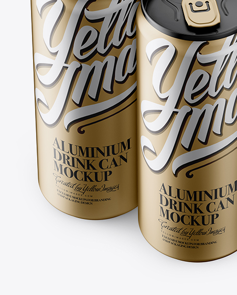 4 Matte Metallic Aluminium Cans Mockup - Half Side View (High Angle Shot)