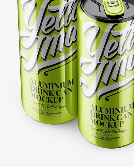 4 Metallic Aluminium Cans Mockup - Half Side View (High Angle Shot)