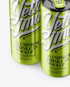 4 Metallic Aluminium Cans Mockup - Half Side View (High Angle Shot)