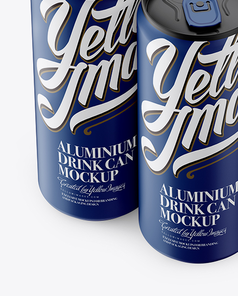 4 Matte Aluminium Cans Mockup - Half Side View (High Angle Shot)