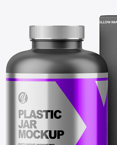 Matte Plastic Jar with Paper Box Mockup