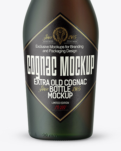 Frosted Green Glass Cognac Bottle Mockup