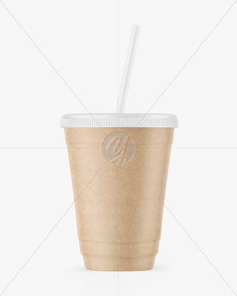 Kraft Paper Cup with Plastic Straw Mockup