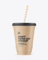 Kraft Paper Cup with Plastic Straw Mockup