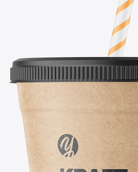 Kraft Paper Cup with Plastic Straw Mockup