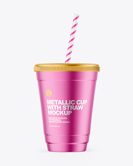 Metallized Coffee Cup with Plastic Straw Mockup