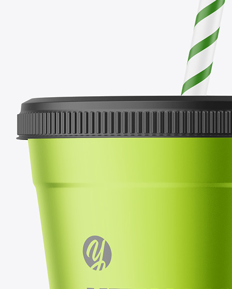 Metallized Coffee Cup with Plastic Straw Mockup