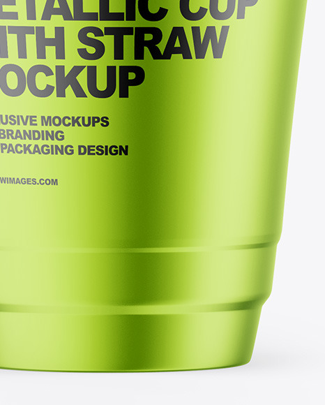 Metallized Coffee Cup with Plastic Straw Mockup