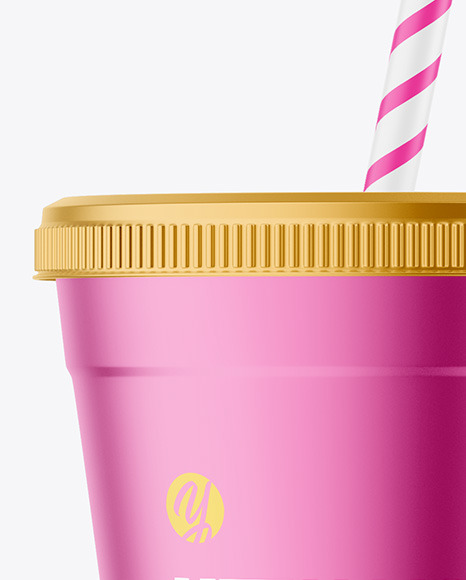 Metallized Coffee Cup with Plastic Straw Mockup