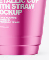 Metallized Coffee Cup with Plastic Straw Mockup