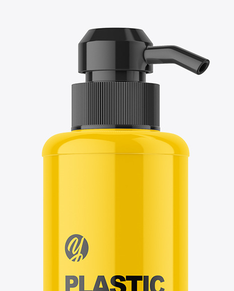 Glossy Plastic Bottle with Pump Mockup Glossy Plastic Bottle with Pump Mockup
