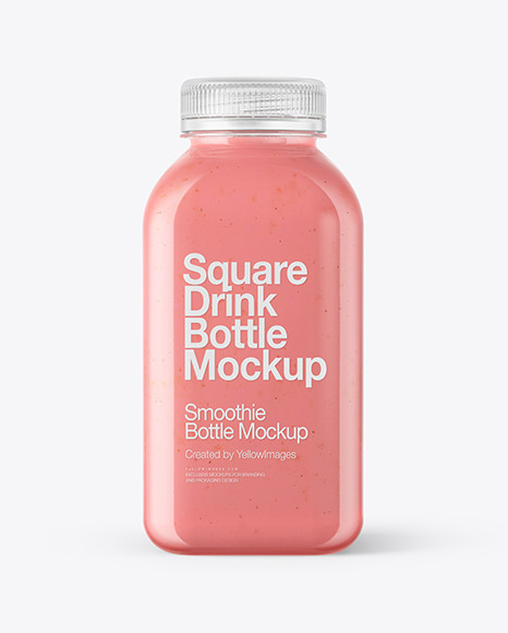 Square Strawberry Smoothie Bottle Mockup