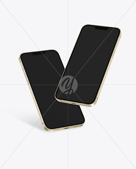 Two iPhones 13 Pro Max Gold Mockups