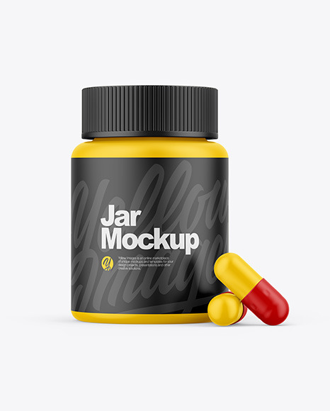 Matte Pills Jar Mockup - Glossy glass