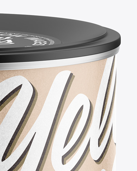 Tin Can with Kraft Label and Plastic Cap Mockup