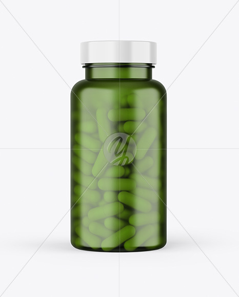 Green Bottle With Pills Mockup